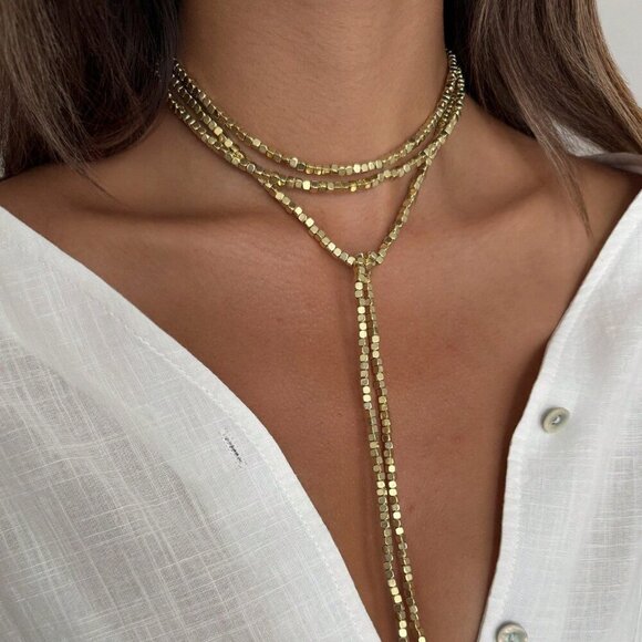 Gold Casual Women's Sparkling Faux Pearl Beaded Long Necklace - Picture 8 of 8